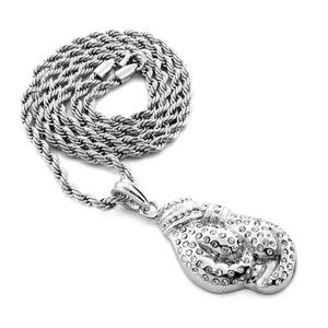 14k White Gold Boxing Gloves Rope Diamond Chain